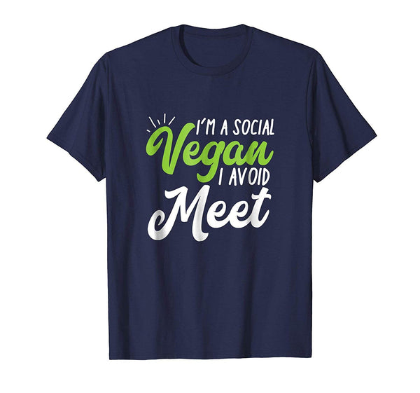 Cute I'm A Social Vegan I Avoid Meet Punny For Introverts  T-Shirt Navy