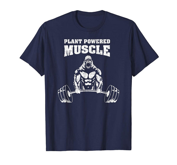 Hot Plant Powered Muscle Vegan Power Bodybuilding  T-Shirt Navy