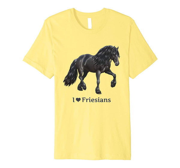 Cool Black Trotting Horse I Love Friesians  T-Shirt Lemon