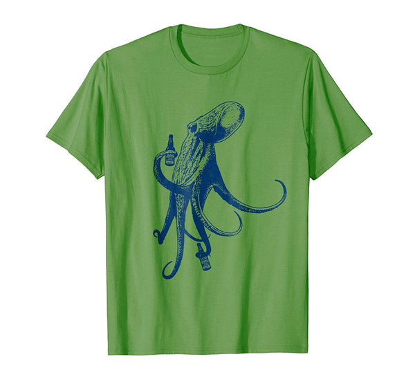 Cool The Original Beer Drinking Octopus Beach Vacation  T-Shirt Grass