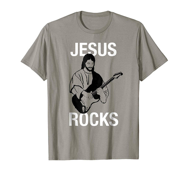 Hotest Jesus Rocks Savior Electric Guitar Christian Music  T-Shirt Slate