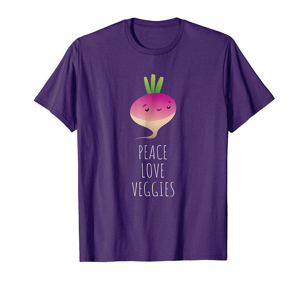 Beautiful Peace Love Veggies Vegan Vegetarian Funny Gift  T-Shirt Purple