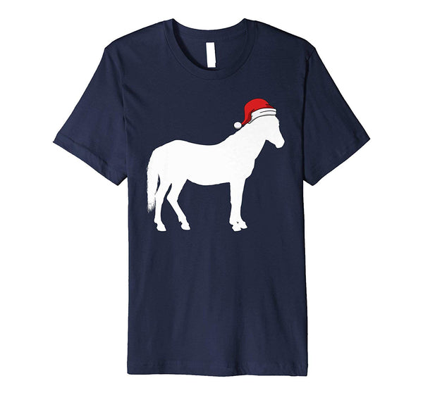 Beautiful Horse In Santa Hat Christmas Pajama  T-Shirt Navy