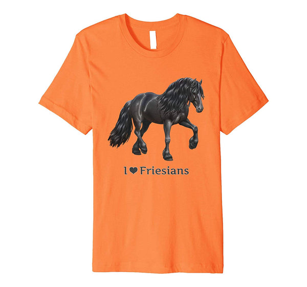 Cool Black Trotting Horse I Love Friesians  T-Shirt Orange