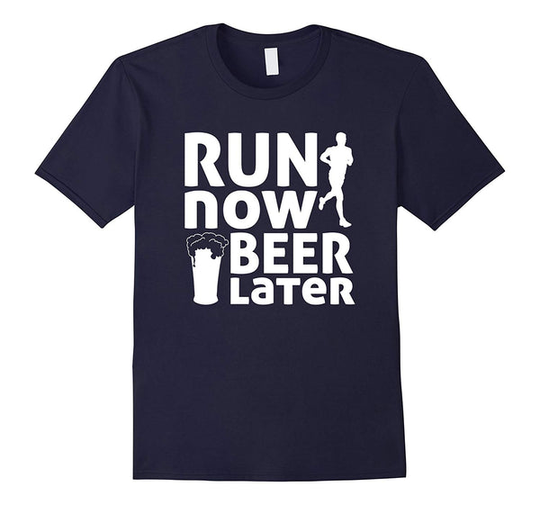 Wonderful Run Now Beer Later White Funny Runner Gift  T-Shirt Navy