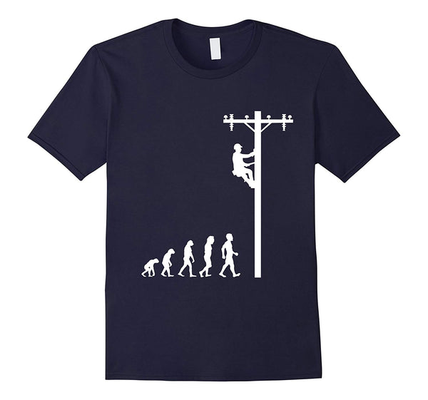 Cool Evolution Of Lineman Funny Electrician Gift  T-Shirt Navy