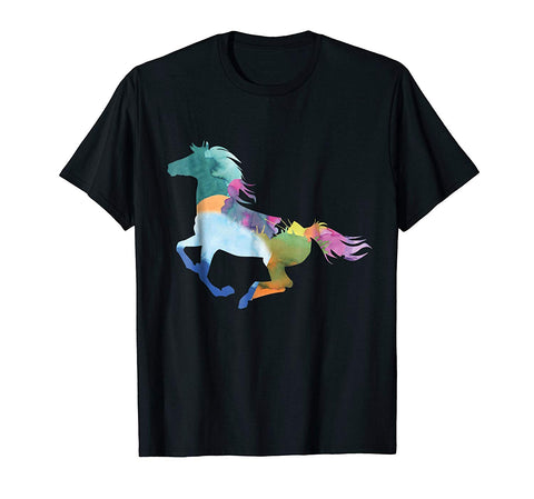 Hot Horse Girl Horseback Riding Equestrian Watercolor  T-Shirt Black