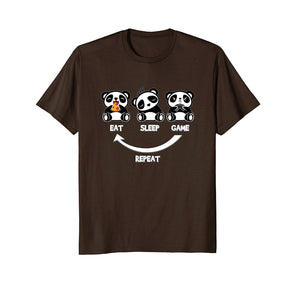 Cutest Panda Bear Eat Sleep Game  T-Shirt Brown