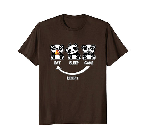 Cutest Panda Bear Eat Sleep Game  T-Shirt Brown