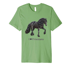 Cool Black Trotting Horse I Love Friesians  T-Shirt Grass