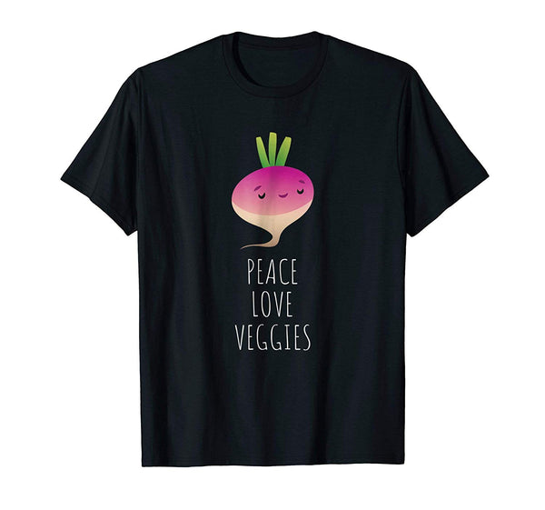 Beautiful Peace Love Veggies Vegan Vegetarian Funny Gift  T-Shirt Black