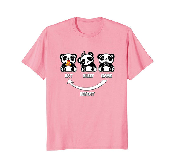 Cutest Panda Bear Eat Sleep Game  T-Shirt Pink