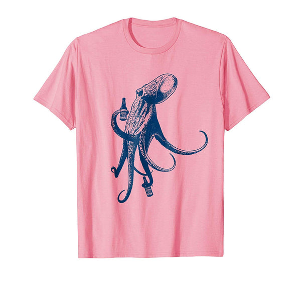 Cool The Original Beer Drinking Octopus Beach Vacation  T-Shirt Pink