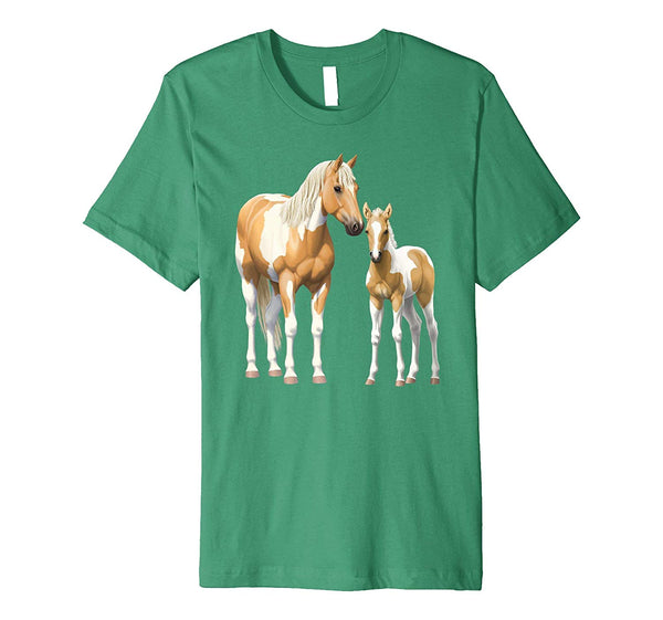 Beautiful Palomino Pinto Mare &amp; Foal Paint Horses  T-Shirt Kelly Green