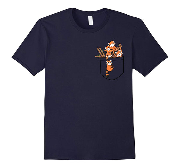 Hot Cute Red Panda Adorable Pocket Pandas Gift  T-Shirt Navy