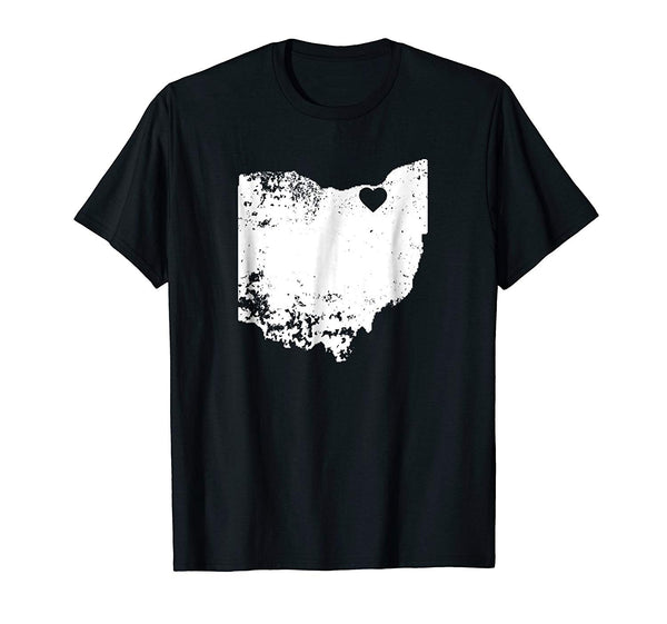 Beautiful Ohio Love Cleveland Oh State Map Distressed Tee  T-Shirt Black