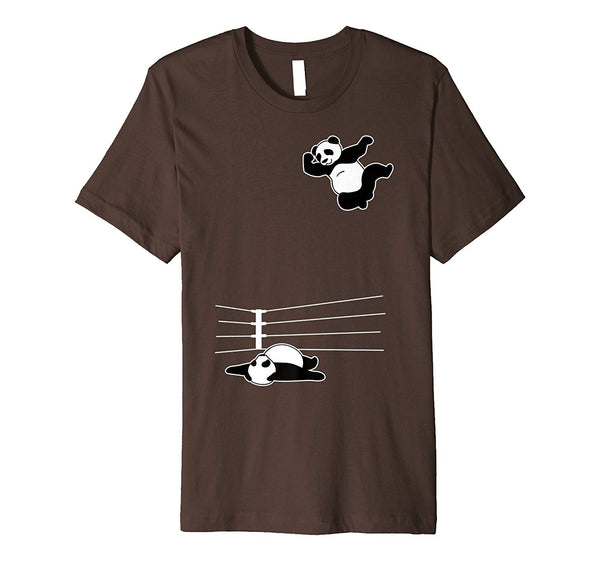 Wonderful Funny Giant Panda Bear Wrestlers Flying Elbow  T-Shirt Brown