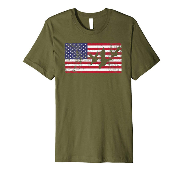 Cute American Flag Bird Hunting Geese Duck Usa  T-Shirt Olive