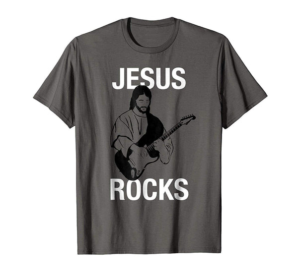 Hotest Jesus Rocks Savior Electric Guitar Christian Music  T-Shirt Asphalt