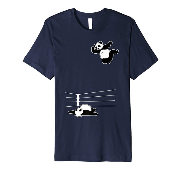 Wonderful Funny Giant Panda Bear Wrestlers Flying Elbow  T-Shirt Navy