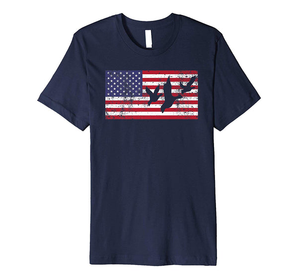 Cute American Flag Bird Hunting Geese Duck Usa  T-Shirt Navy