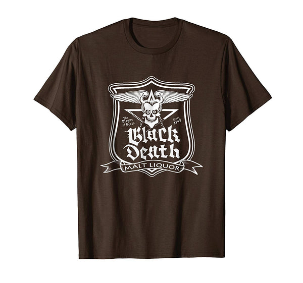 Cute Black Death Malt Liquor Funny Beer  T-Shirt Brown