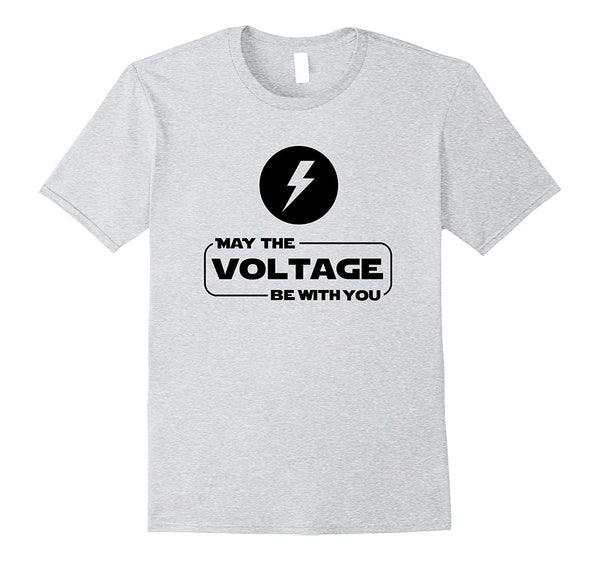 Hot May The Voltage Funny Electrician Gift Light  T-Shirt Heather Grey