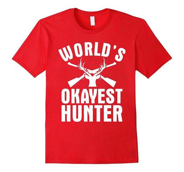 Wonderful World's Okayest Hunter Funny Hunting Gift  T-Shirt Red