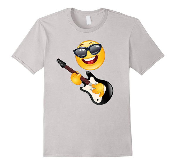 Adorable Guitar Emoj Rockstar Guitarist Music Rock Electric  T-Shirt Silver