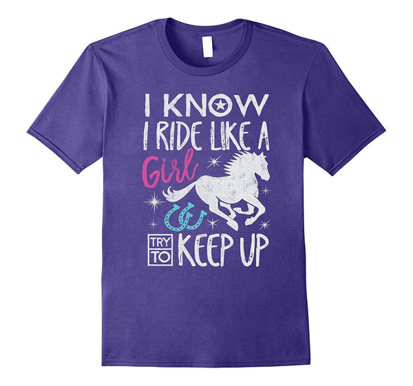 Adorable Horse Riding Horseback Riding Horse Girl Gif  T-Shirt Purple