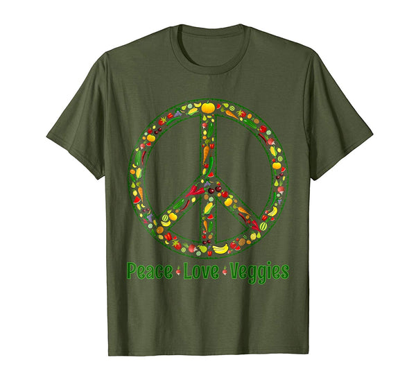 Hotest Peace Love Veggies Vegan Vegetarian Novelty Gift  T-Shirt Olive