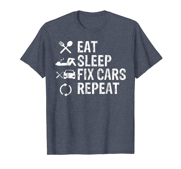 Adorable Eat Sleep Fix Cars Repeat Funny Car Lover Gift  T-Shirt Heather Blue