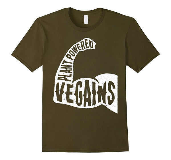 Great Vegains Vegan Gym Plant Powered Vegan Bodybuilding  T-Shirt Olive