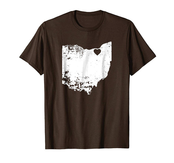 Beautiful Ohio Love Cleveland Oh State Map Distressed Tee  T-Shirt Brown