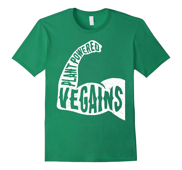 Great Vegains Vegan Gym Plant Powered Vegan Bodybuilding  T-Shirt Kelly Green