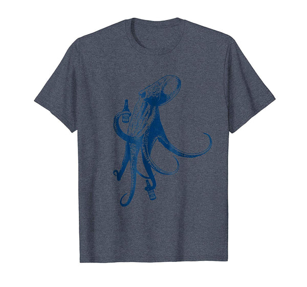 Cool The Original Beer Drinking Octopus Beach Vacation  T-Shirt Heather Blue