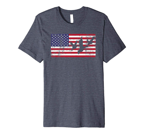 Cute American Flag Bird Hunting Geese Duck Usa  T-Shirt Heather Blue