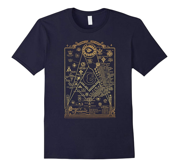 Funny Structure Of Freemasonry Square And Compass Diagram  T-Shirt Navy