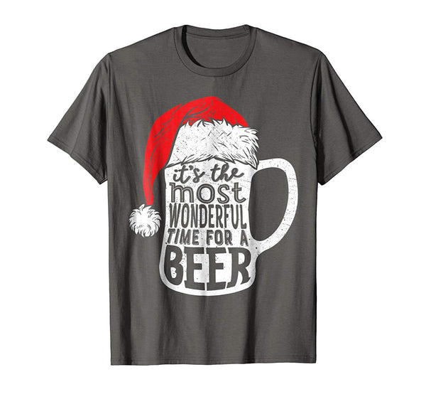 Wonderful Christmas Men It's The Most Wonderful Time For A Beer  T-Shirt Asphalt