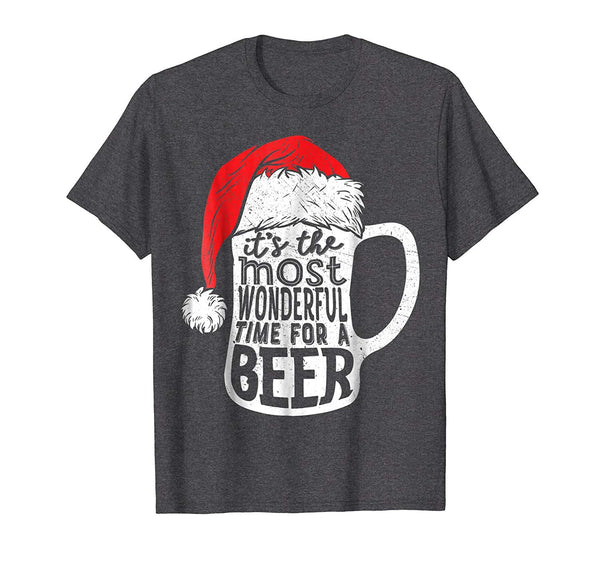 Wonderful Christmas Men It's The Most Wonderful Time For A Beer  T-Shirt Dark Heather