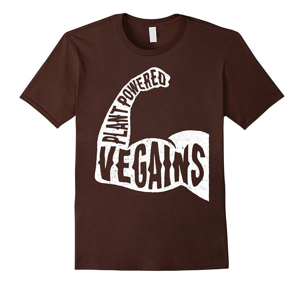 Great Vegains Vegan Gym Plant Powered Vegan Bodybuilding  T-Shirt Brown