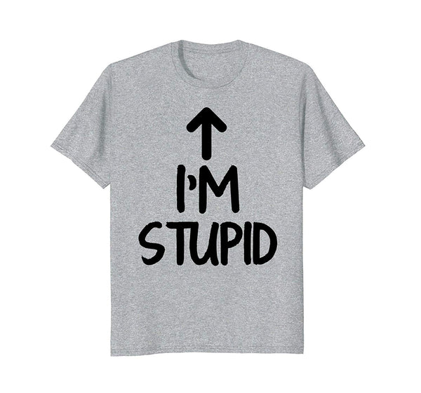 Adorable I'm Stupid Up Arrow Funny  T-Shirt Heather Grey