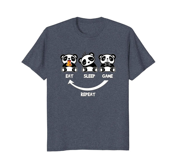 Cutest Panda Bear Eat Sleep Game  T-Shirt Heather Blue