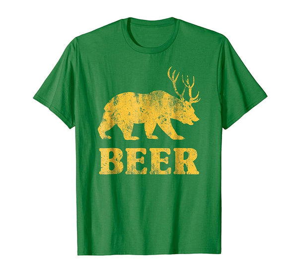 Hotest Bear Deer Beer Funny  T-Shirt Kelly Green