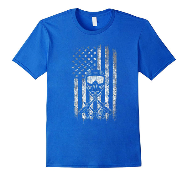 Wonderful Paintball American Flag Mask And Crossed Guns  T-Shirt Royal Blue