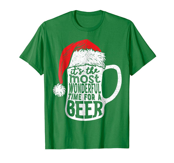 Wonderful Christmas Men It's The Most Wonderful Time For A Beer  T-Shirt Kelly Green