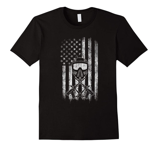 Wonderful Paintball American Flag Mask And Crossed Guns  T-Shirt Black