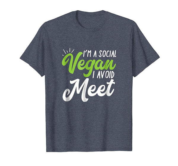 Cute I'm A Social Vegan I Avoid Meet Punny For Introverts  T-Shirt Heather Blue