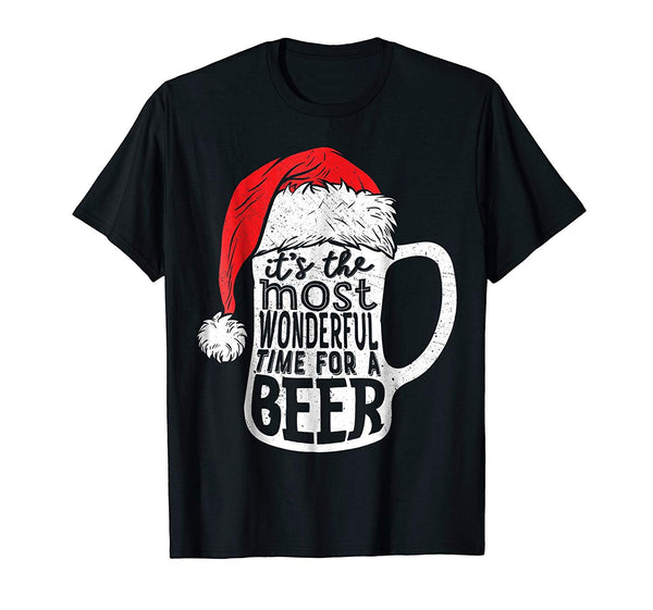 Wonderful Christmas Men It's The Most Wonderful Time For A Beer  T-Shirt Black