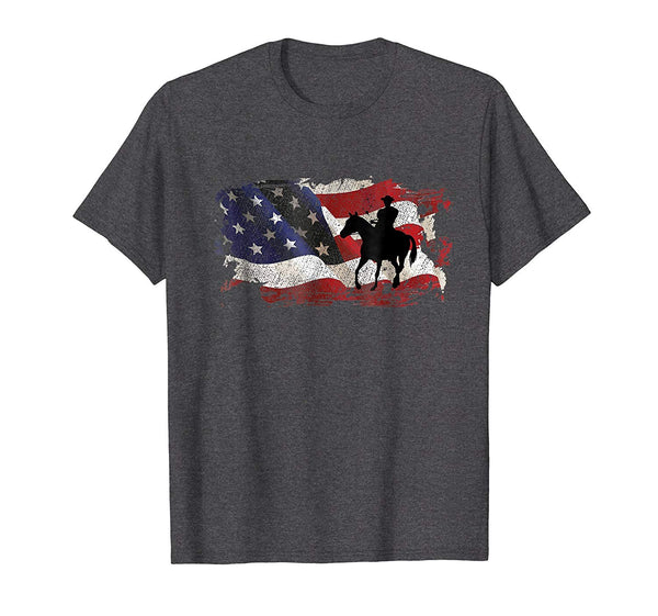 Cool Horse Rider Cowboy Usa Flag  T-Shirt Dark Heather